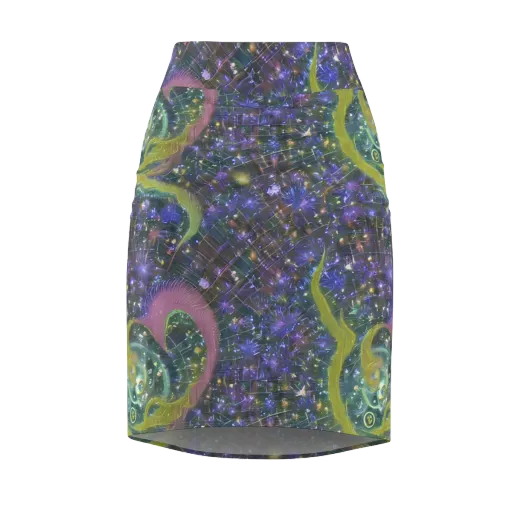 Neon Garden Grid on a Pencil Skirt
