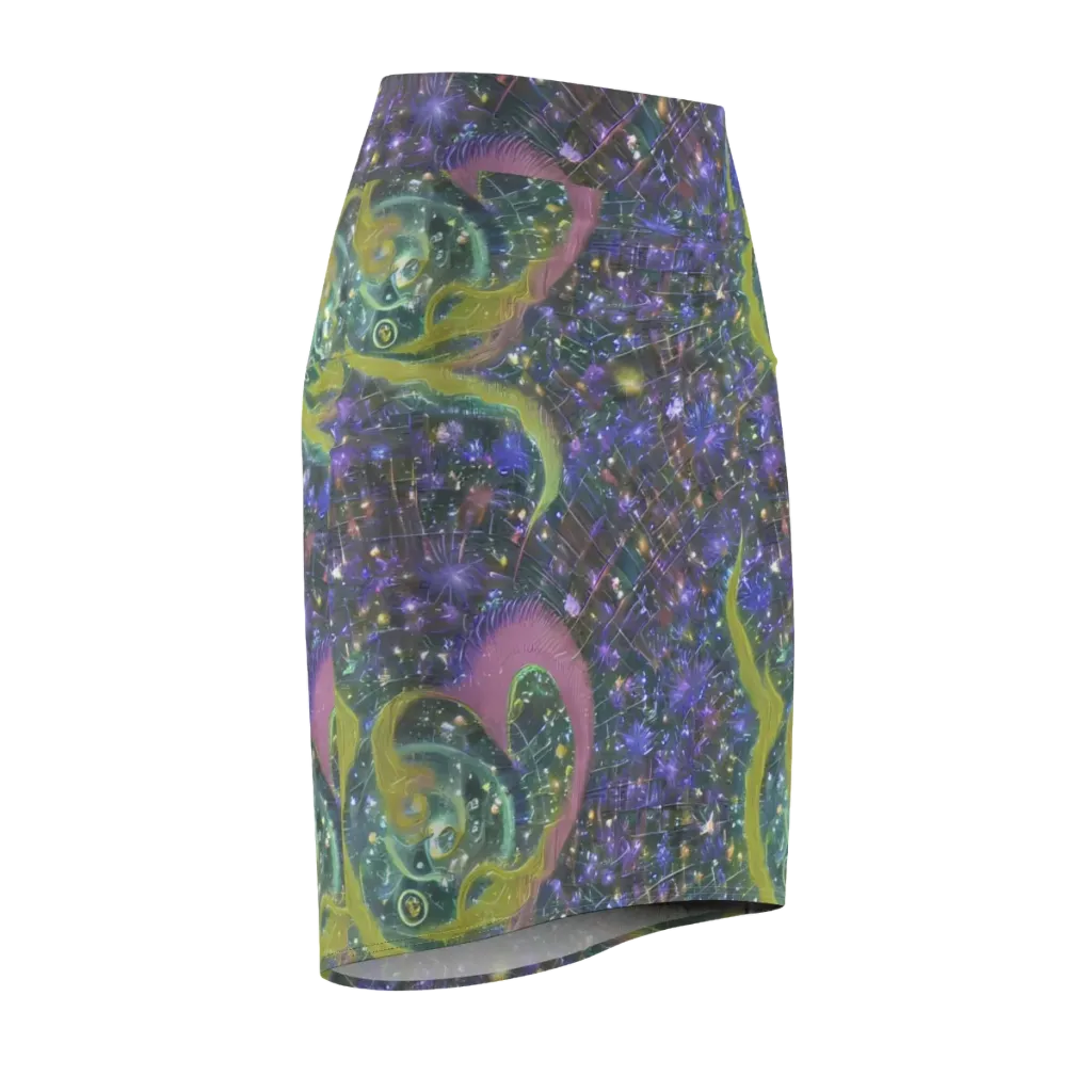 Neon Garden Grid on Pencil Skirt — Front Side