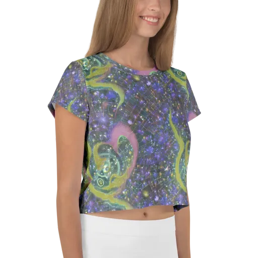 Neon Garden Grid on a Crop Tee