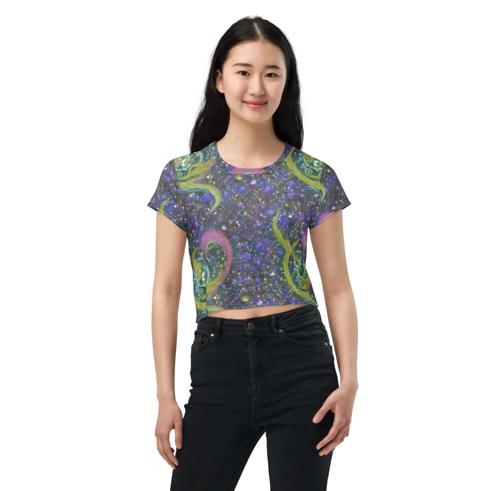 Neon Garden Grid on Crop Tee — Front