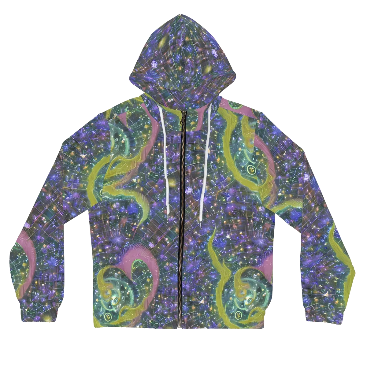 Neon Garden Grid on Women's Full-Zip Hoodie — Front