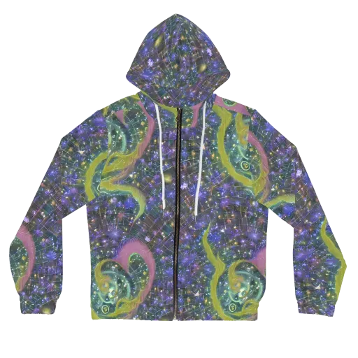 Neon Garden Grid on a Women's Full-Zip Hoodie