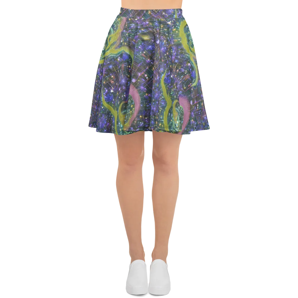 Neon Garden Grid on Skater Skirt — Front