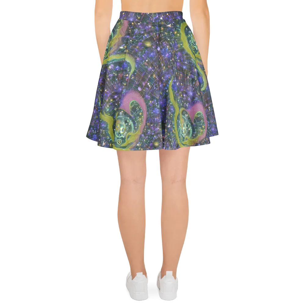 Neon Garden Grid on Skater Skirt — Back