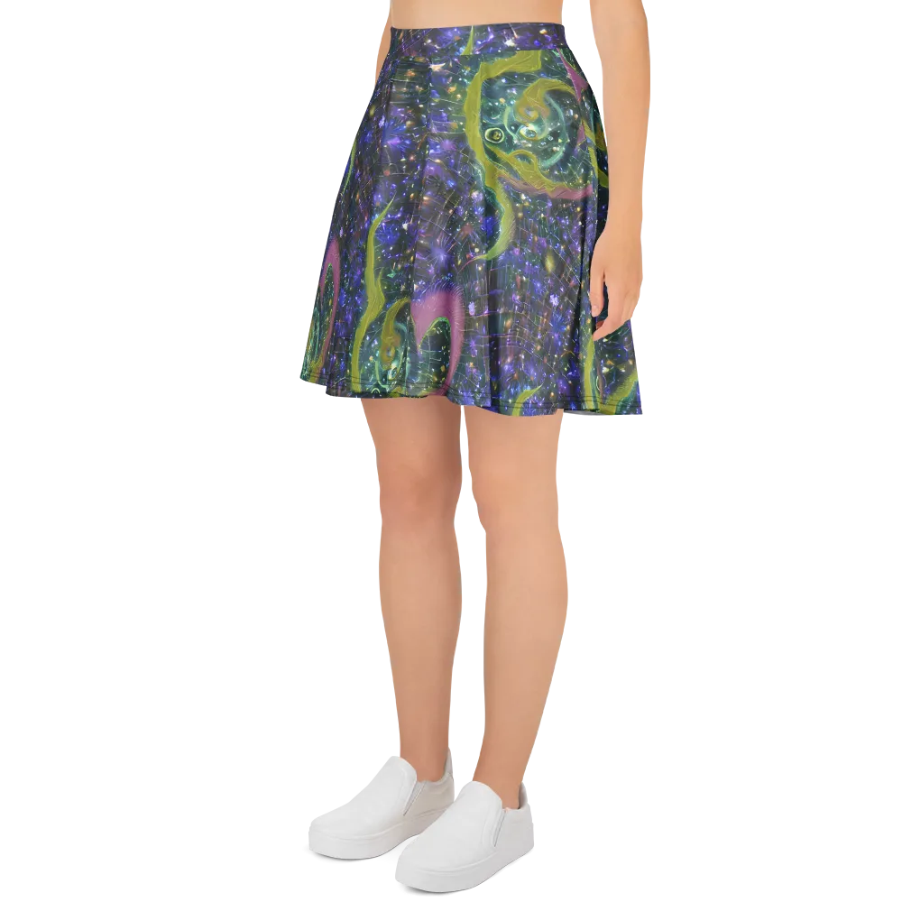 Neon Garden Grid on Skater Skirt — Left