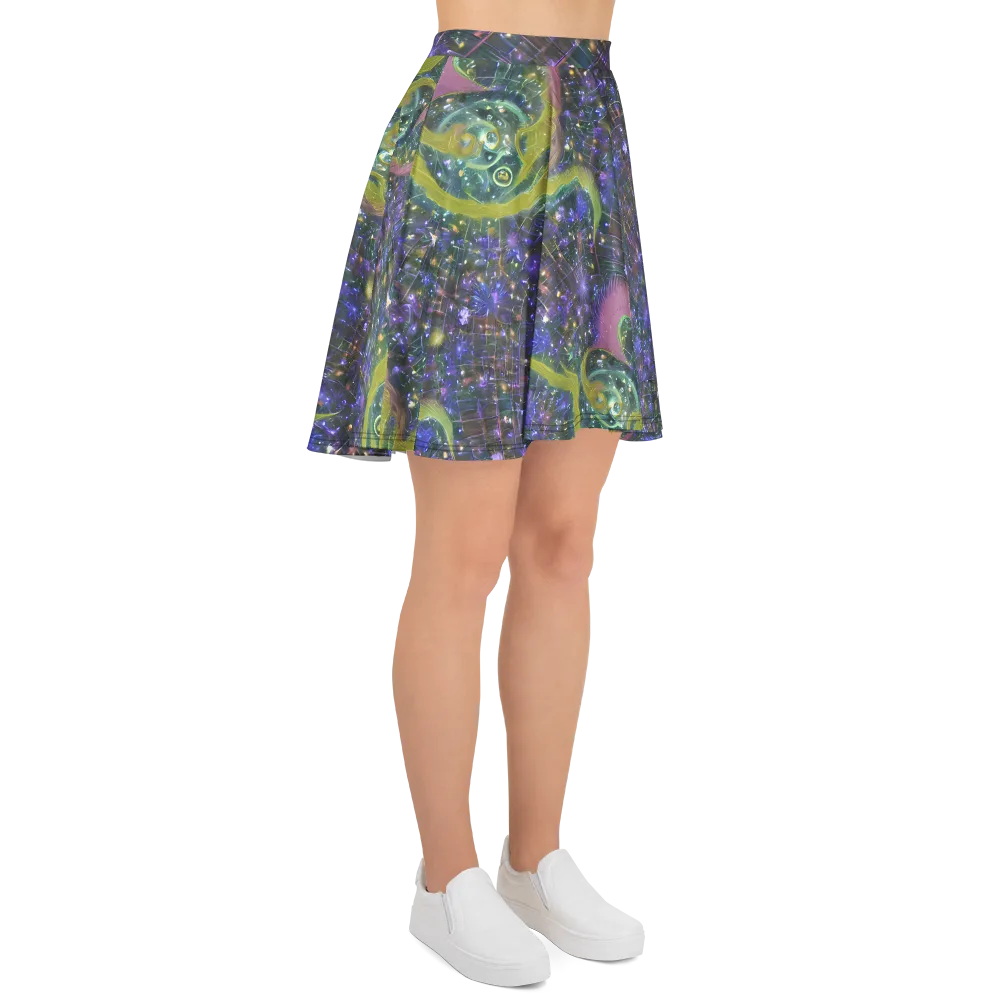 Neon Garden Grid on Skater Skirt — Right