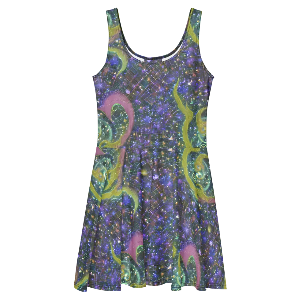 Neon Garden Grid on Skater Dress — Front