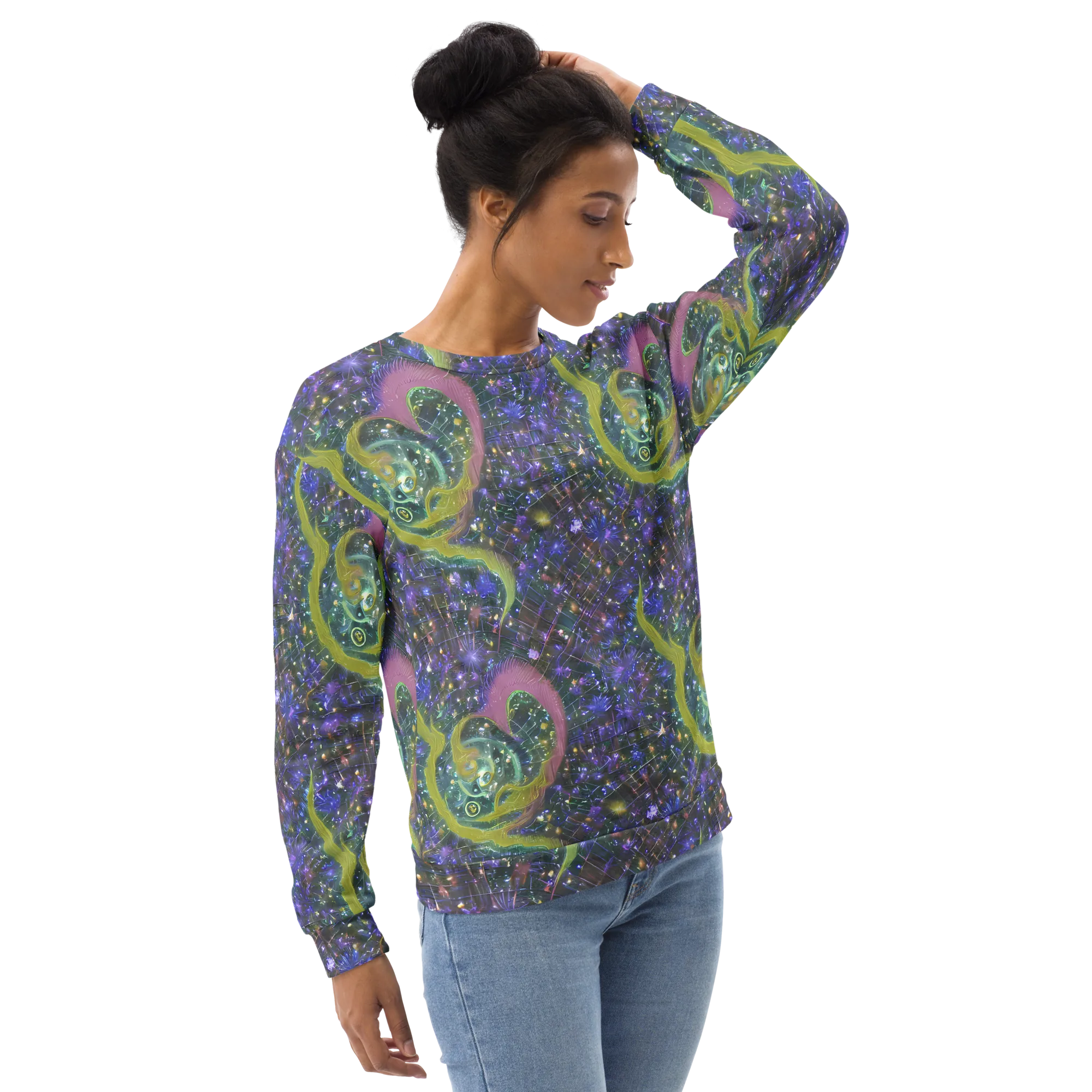 Neon Garden Grid on Sweatshirt — Right Front