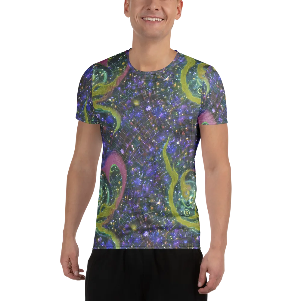 Neon Garden Grid on Men's Athletic T-Shirt — Front