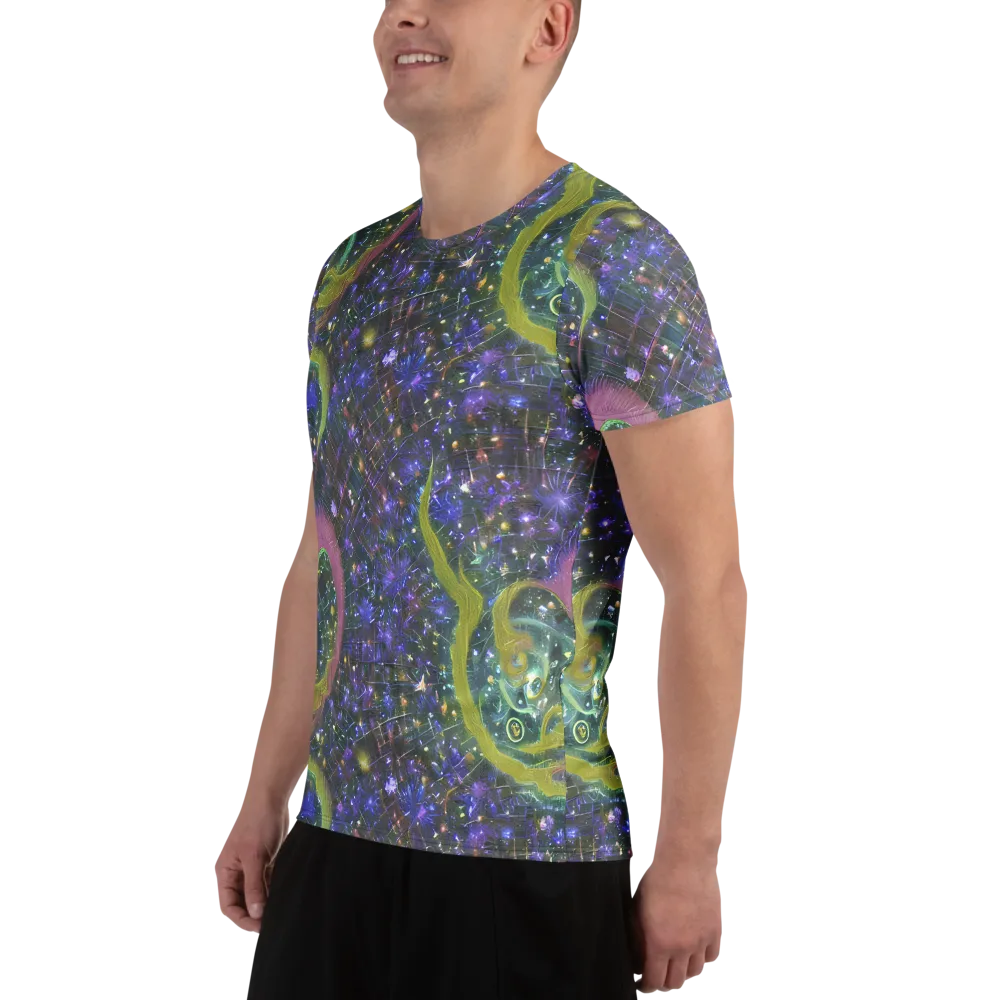 Neon Garden Grid on Men's Athletic T-Shirt — Left