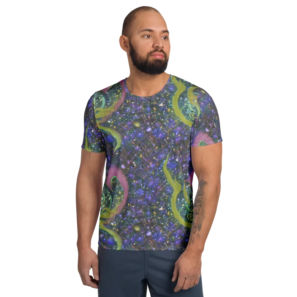 Neon Garden Grid on Men's Athletic T-Shirt — Front