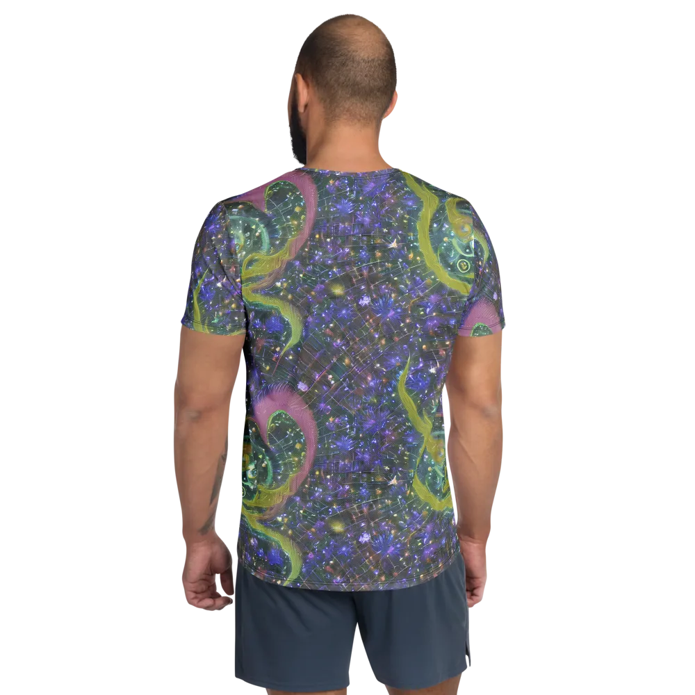 Neon Garden Grid on Men's Athletic T-Shirt — Back
