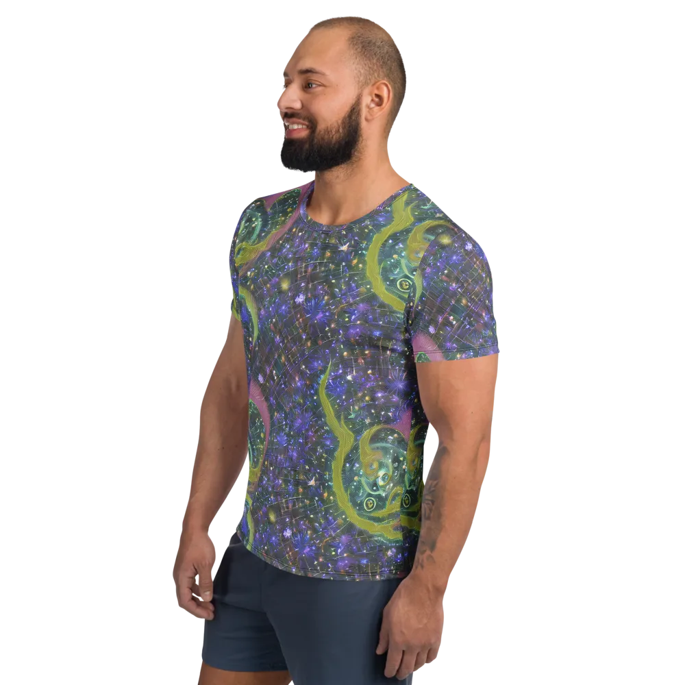 Neon Garden Grid on Men's Athletic T-Shirt — Left