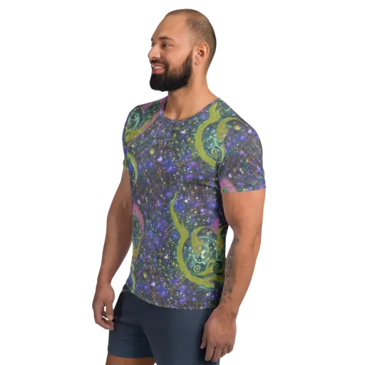 Neon Garden Grid on a Men's Athletic T-Shirt