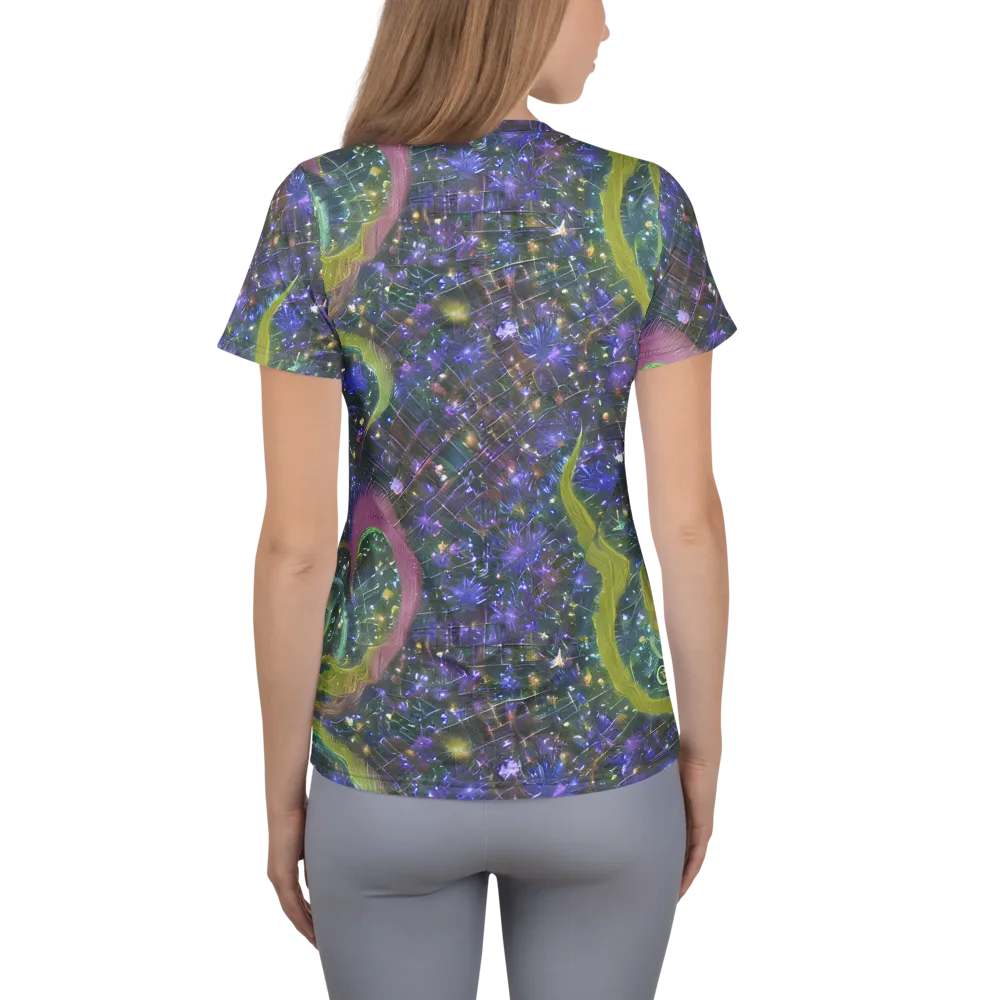 Neon Garden Grid on Women's Athletic T-Shirt — Back