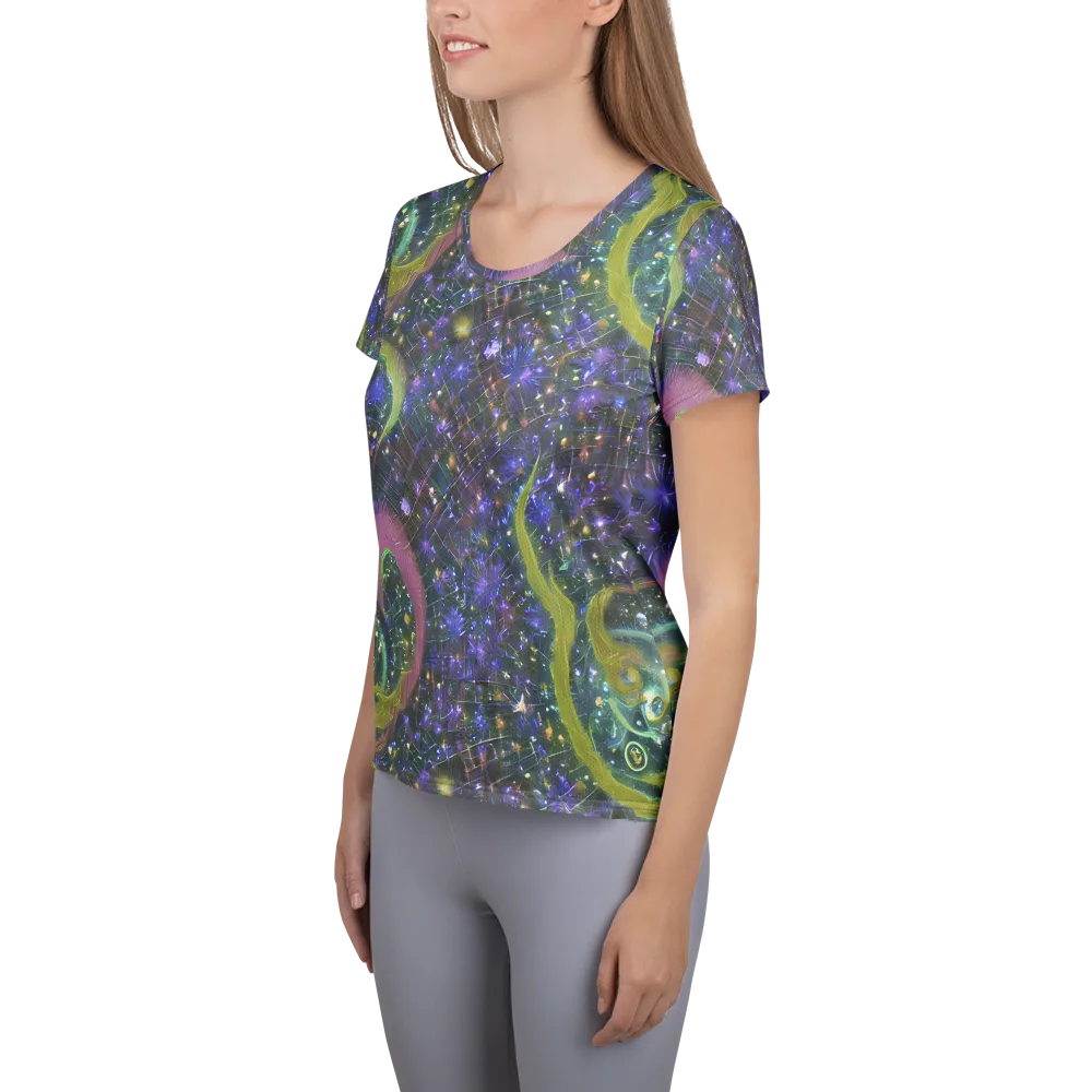 Neon Garden Grid on Women's Athletic T-Shirt — Left