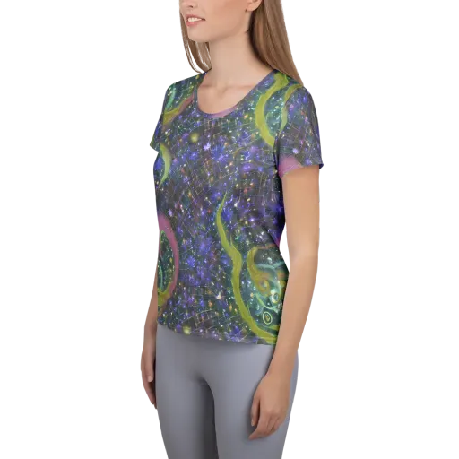 Neon Garden Grid on a Women's Athletic T-Shirt
