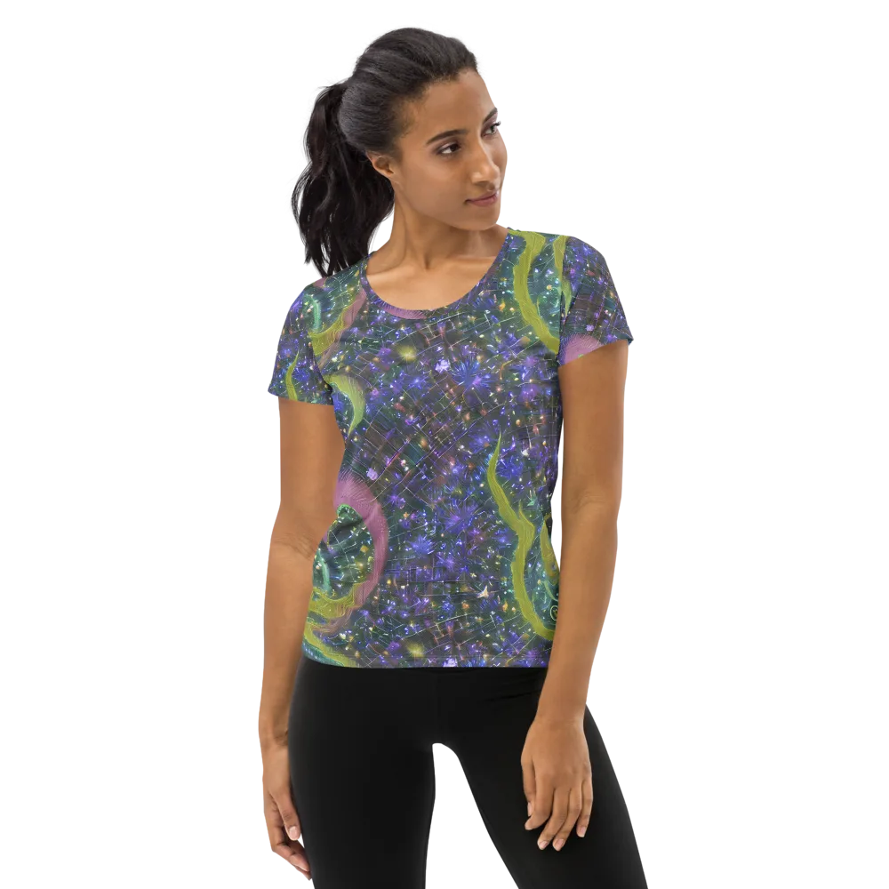 Neon Garden Grid on Women's Athletic T-Shirt — Front