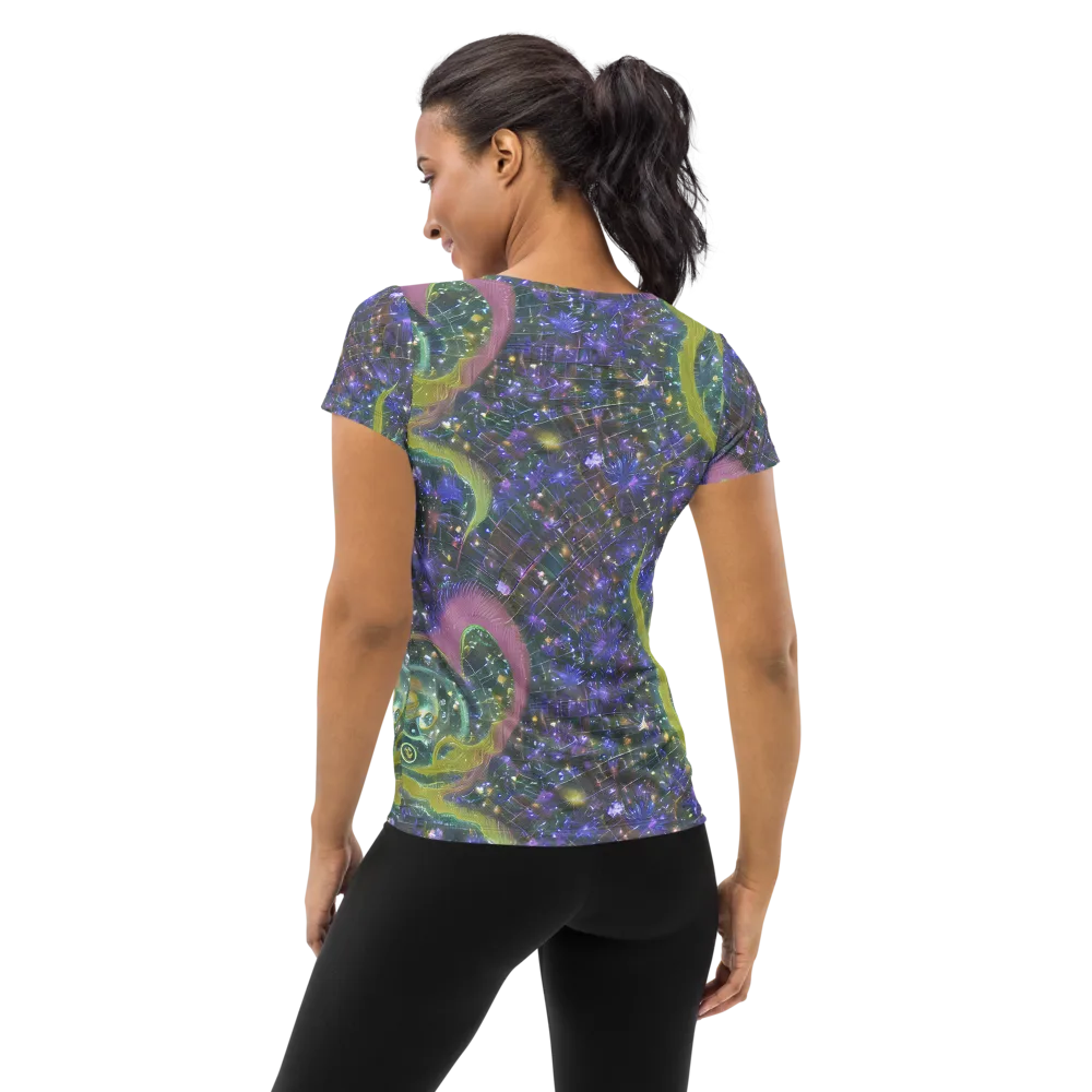 Neon Garden Grid on Women's Athletic T-Shirt — Back