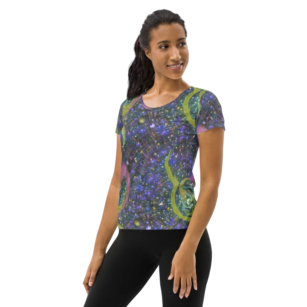 Neon Garden Grid on Women's Athletic T-Shirt — Left
