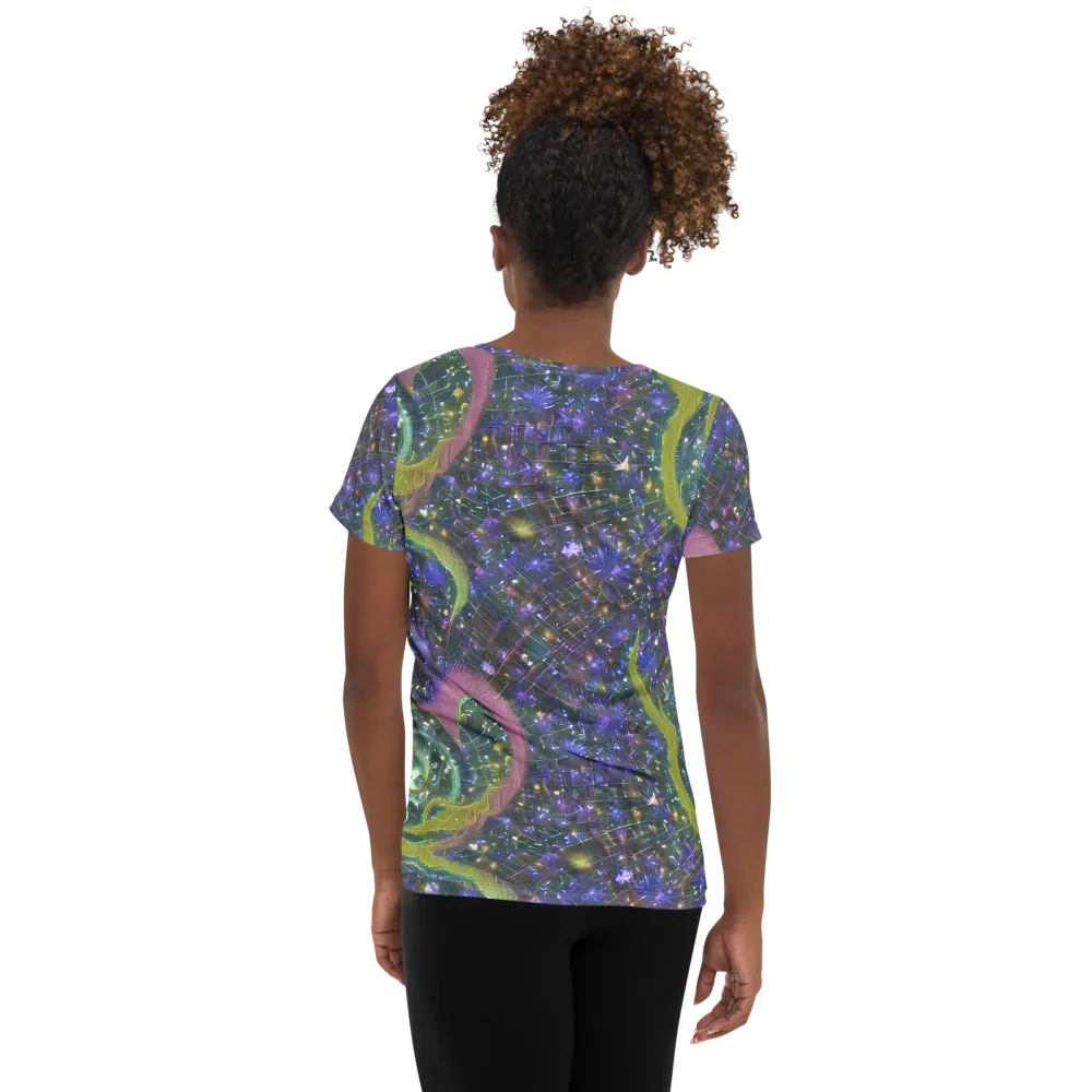 Neon Garden Grid on Women's Athletic T-Shirt — Back