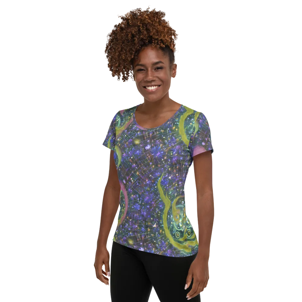 Neon Garden Grid on Women's Athletic T-Shirt — Left