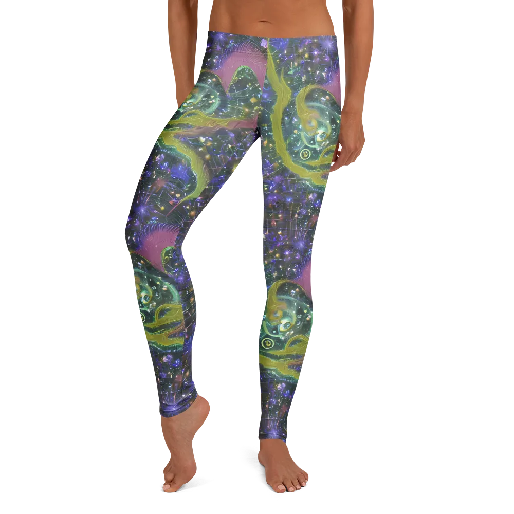 Neon Garden Grid on Leggings — Front