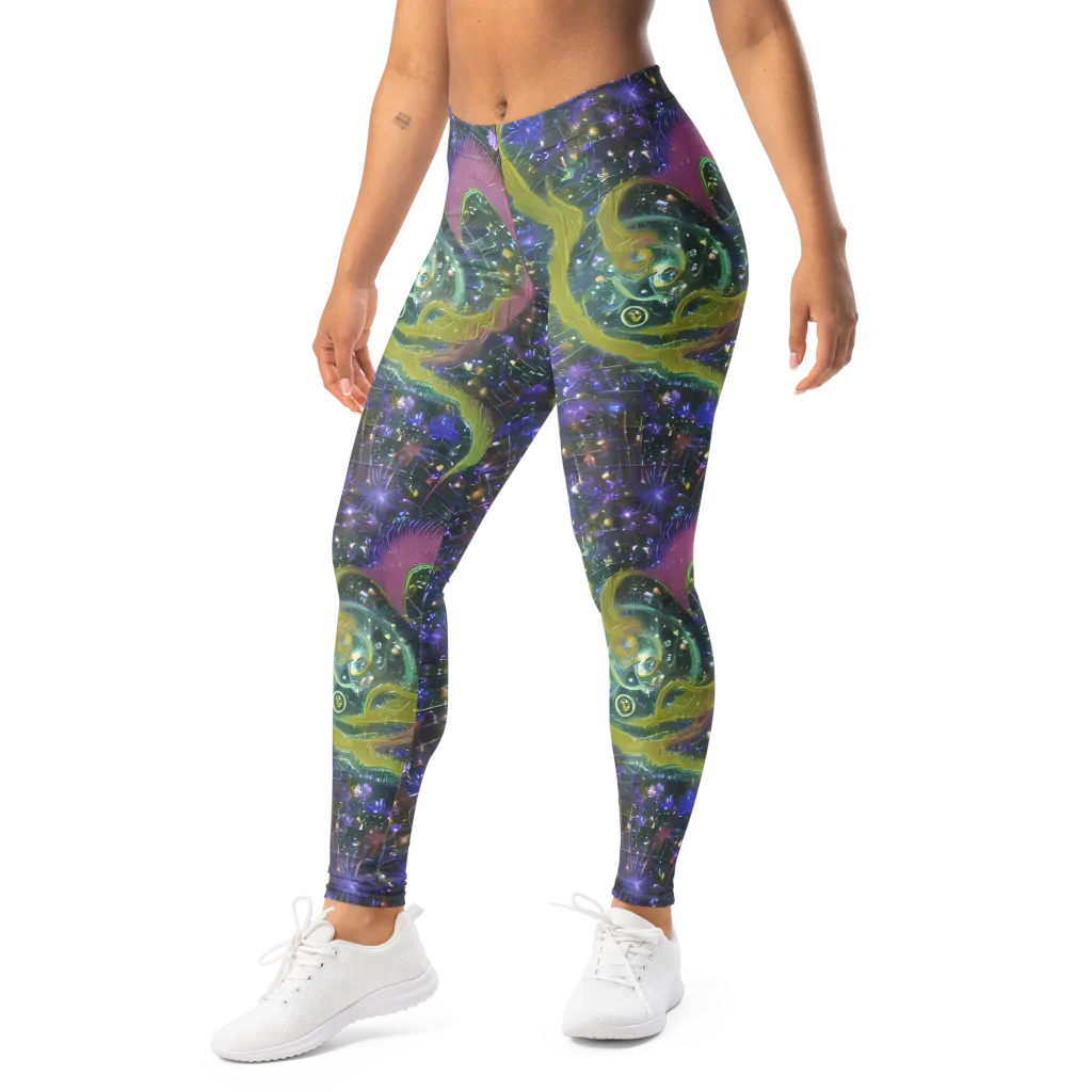 Neon Garden Grid on Leggings — Left Front