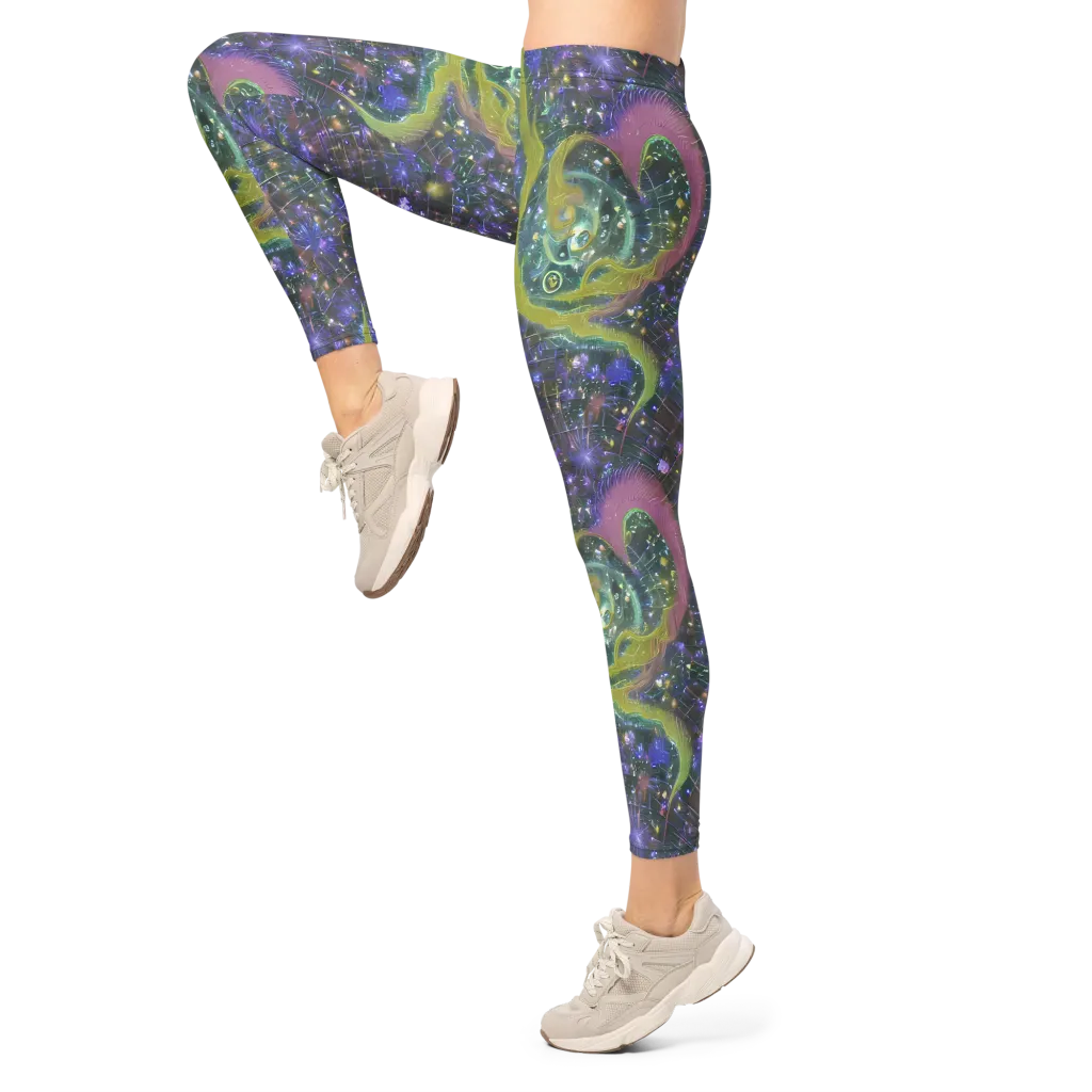 Neon Garden Grid on Leggings — Left