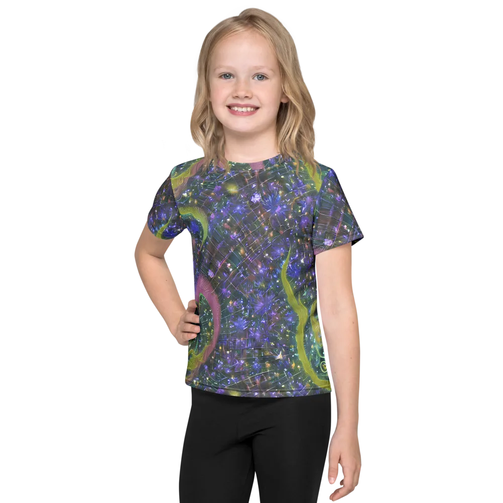 Neon Garden Grid on Kids Crew Neck T-Shirt — Front