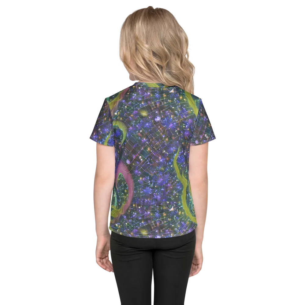 Neon Garden Grid on Kids Crew Neck T-Shirt — Back