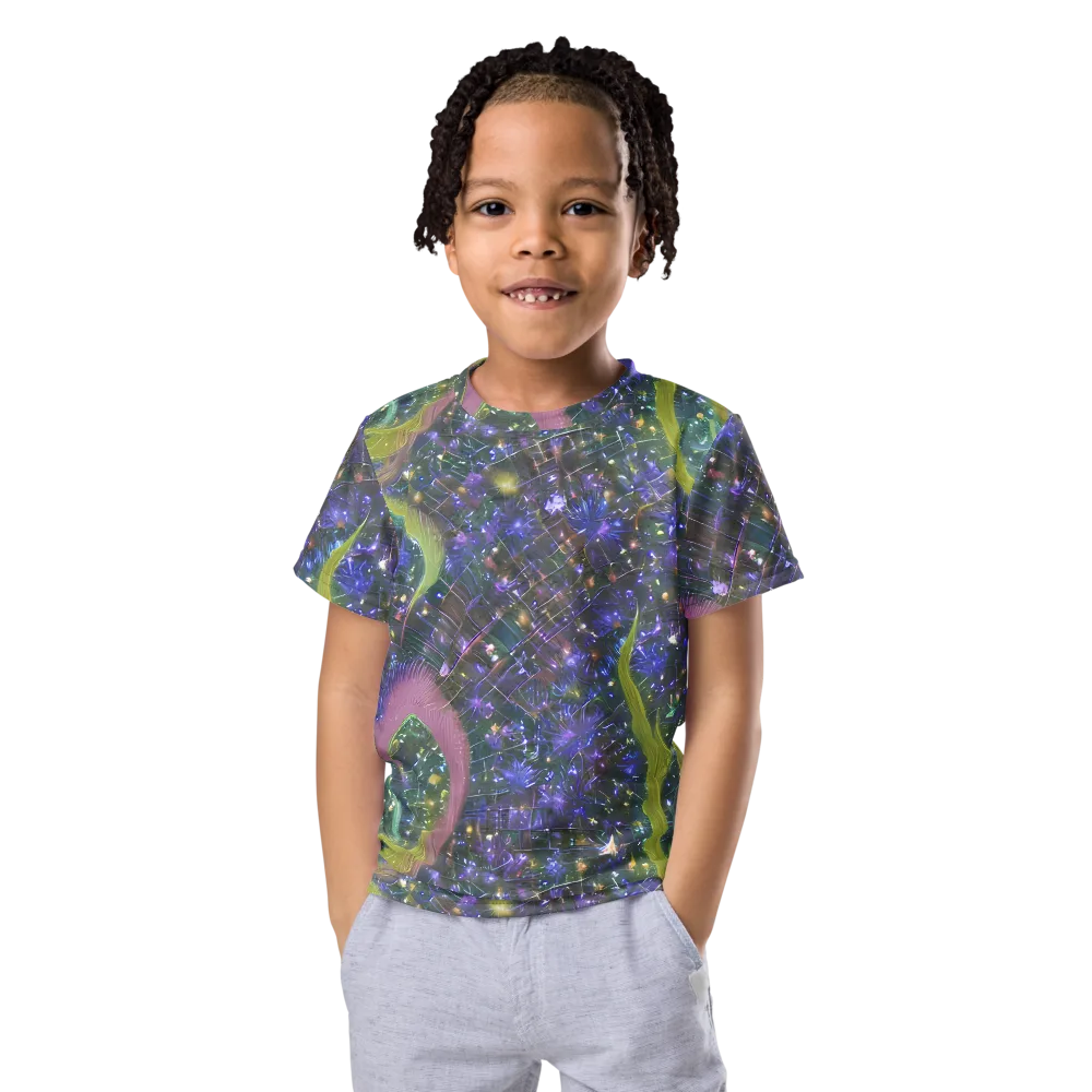 Neon Garden Grid on Kids Crew Neck T-Shirt — Front