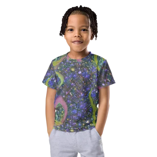 Neon Garden Grid on a Kids Crew Neck T-Shirt