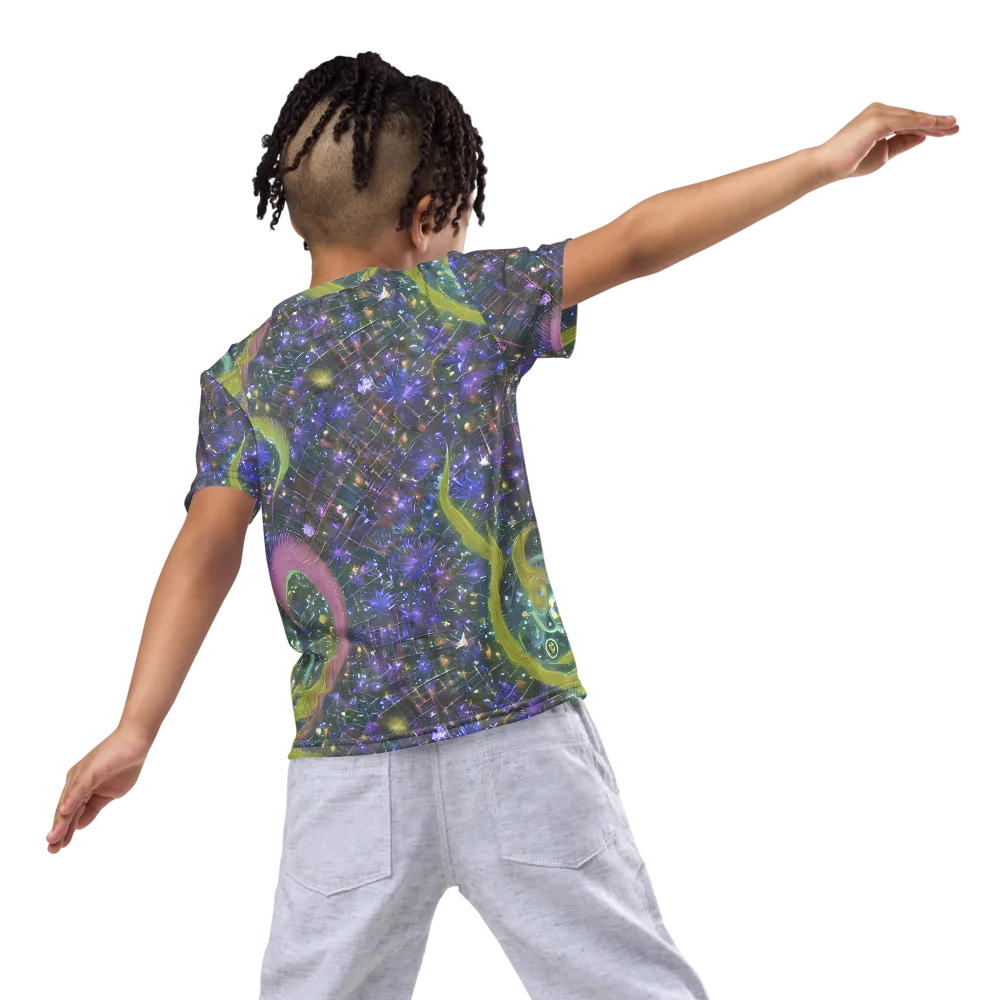Neon Garden Grid on Kids Crew Neck T-Shirt — Back