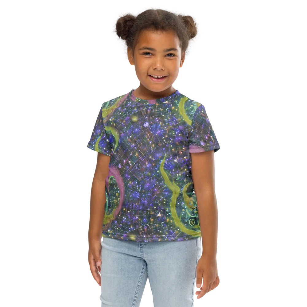 Neon Garden Grid on Kids Crew Neck T-Shirt — Front