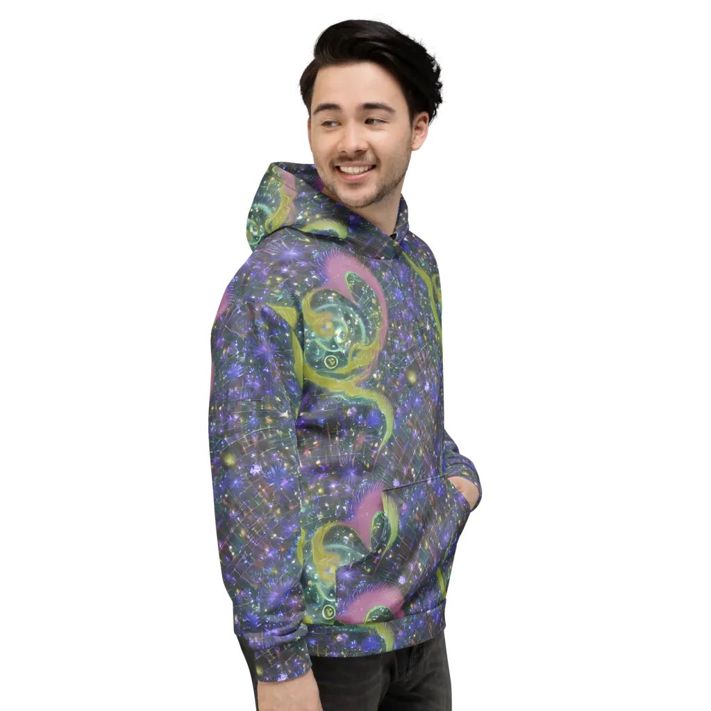 Neon Garden Grid on Hoodie — Right