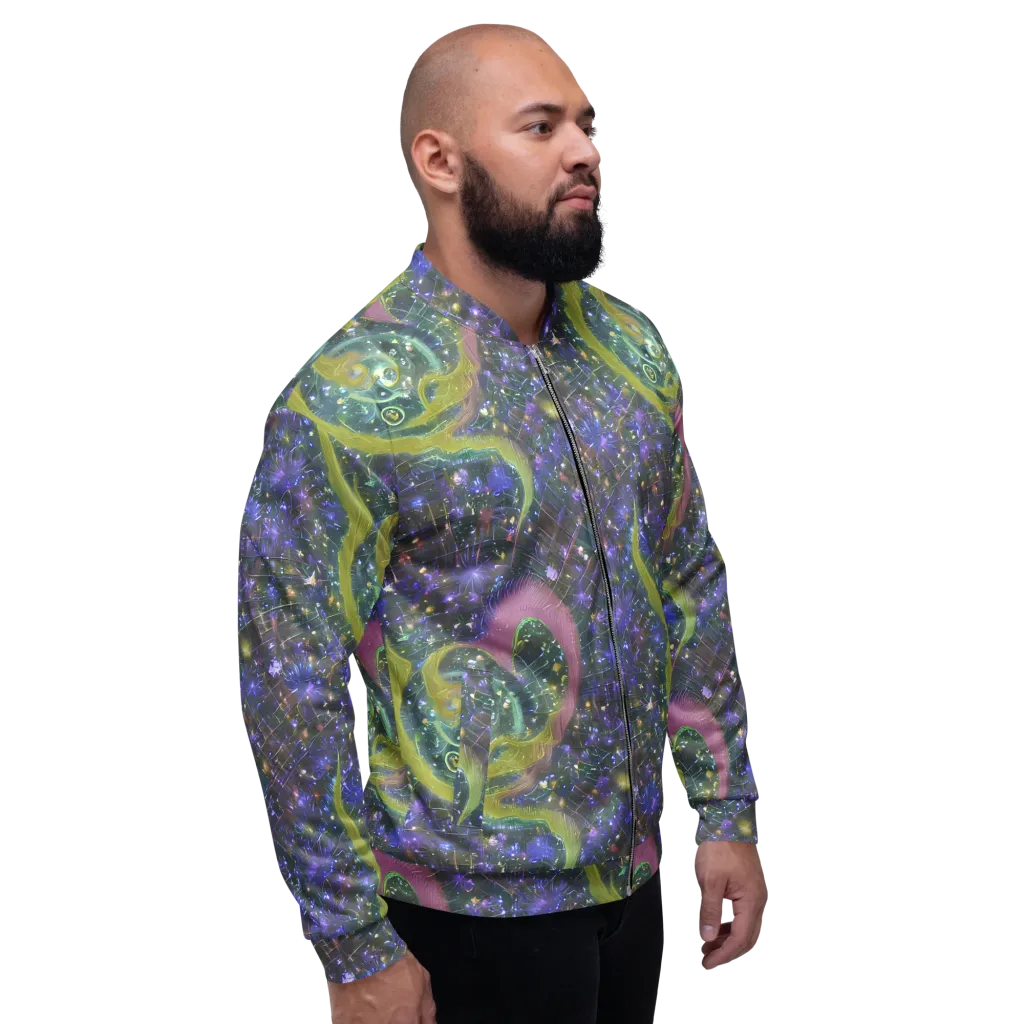 Neon Garden Grid on Bomber Jacket — Right