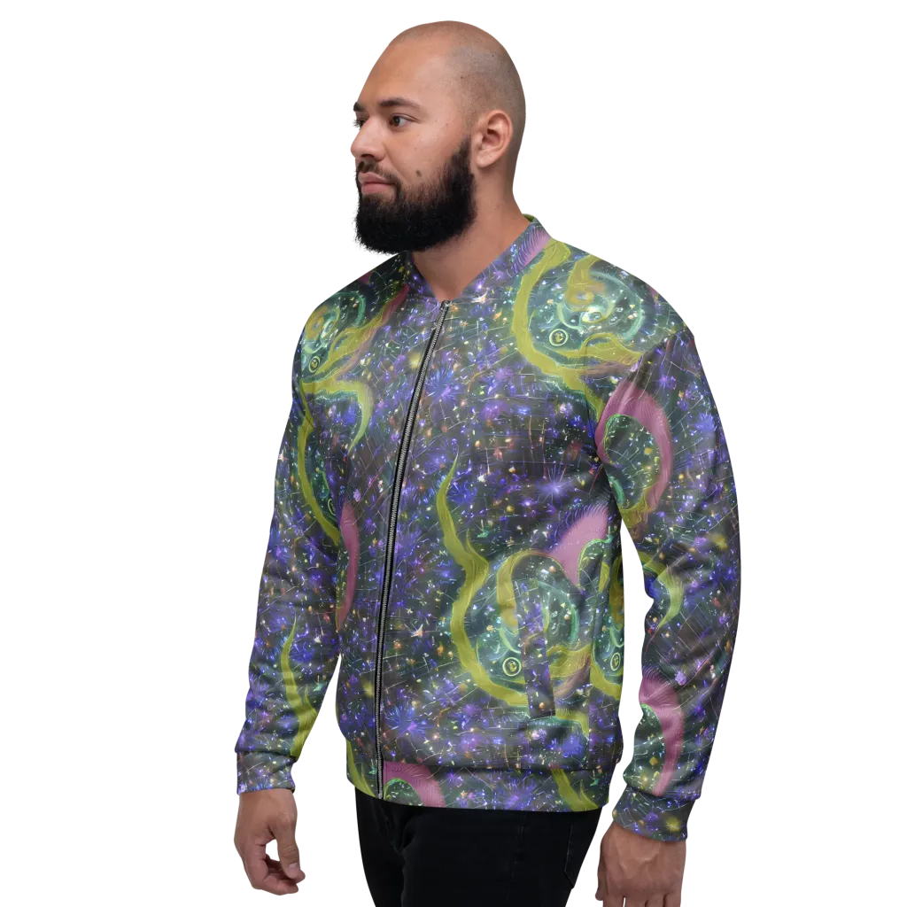 Neon Garden Grid on Bomber Jacket — Left