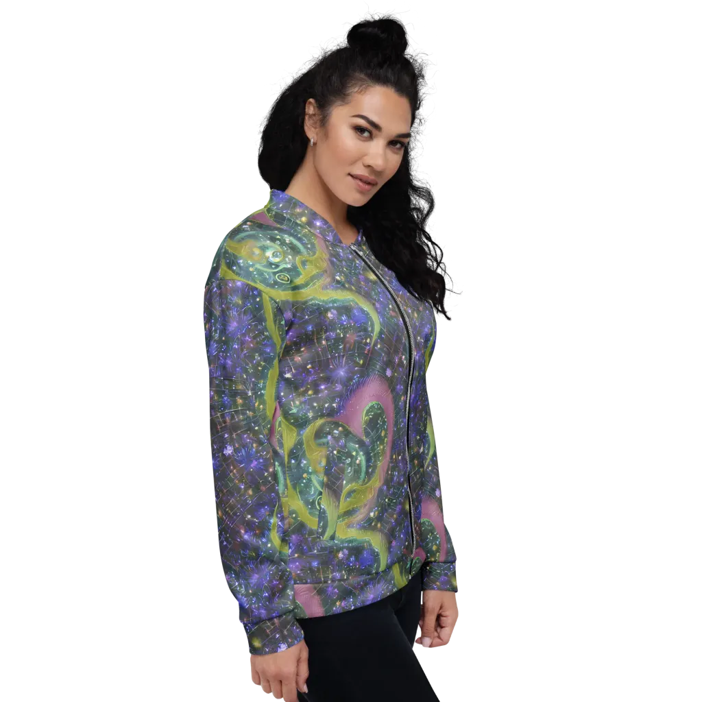 Neon Garden Grid on Bomber Jacket — Right