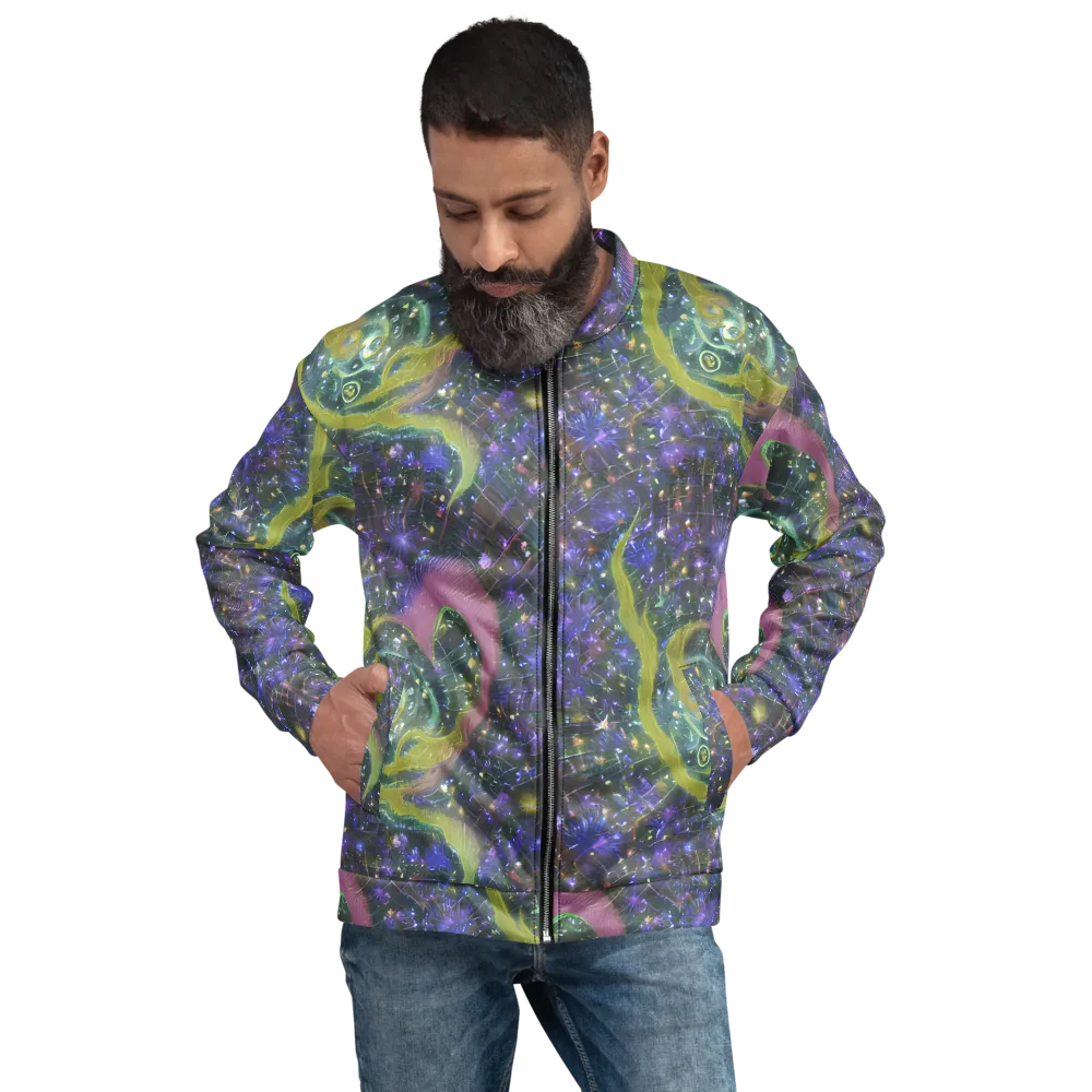 Neon Garden Grid on Bomber Jacket — Front