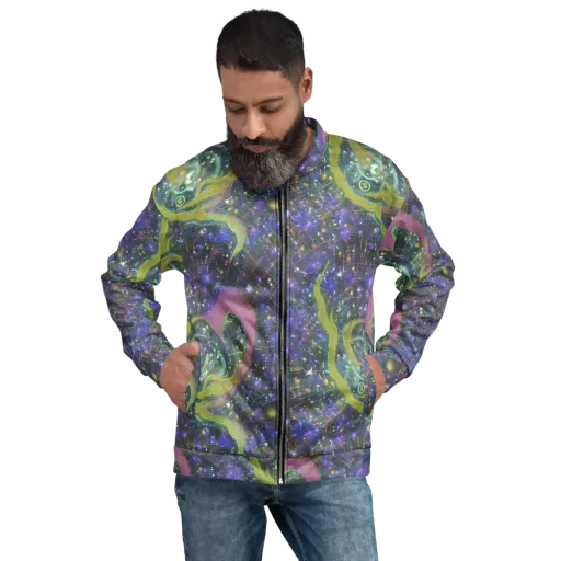Neon Garden Grid on a Bomber Jacket