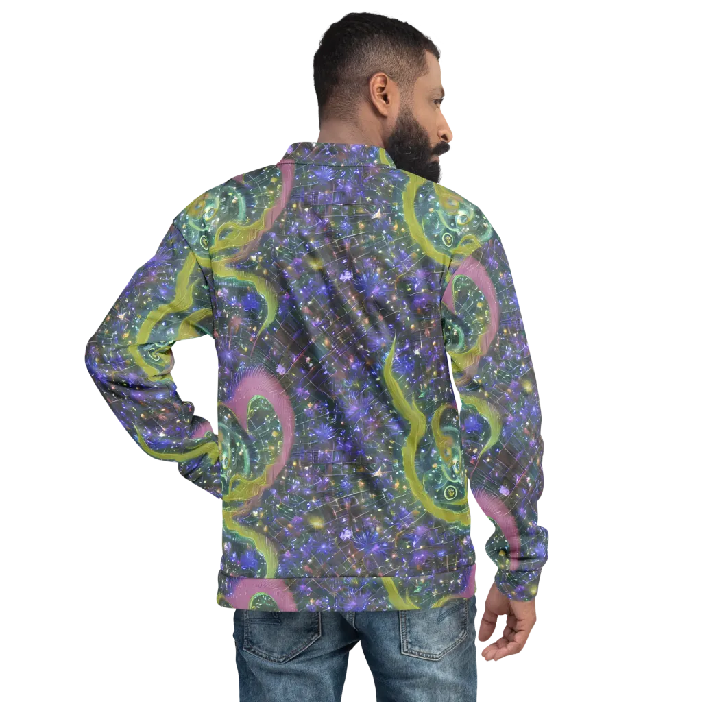Neon Garden Grid on Bomber Jacket — Back
