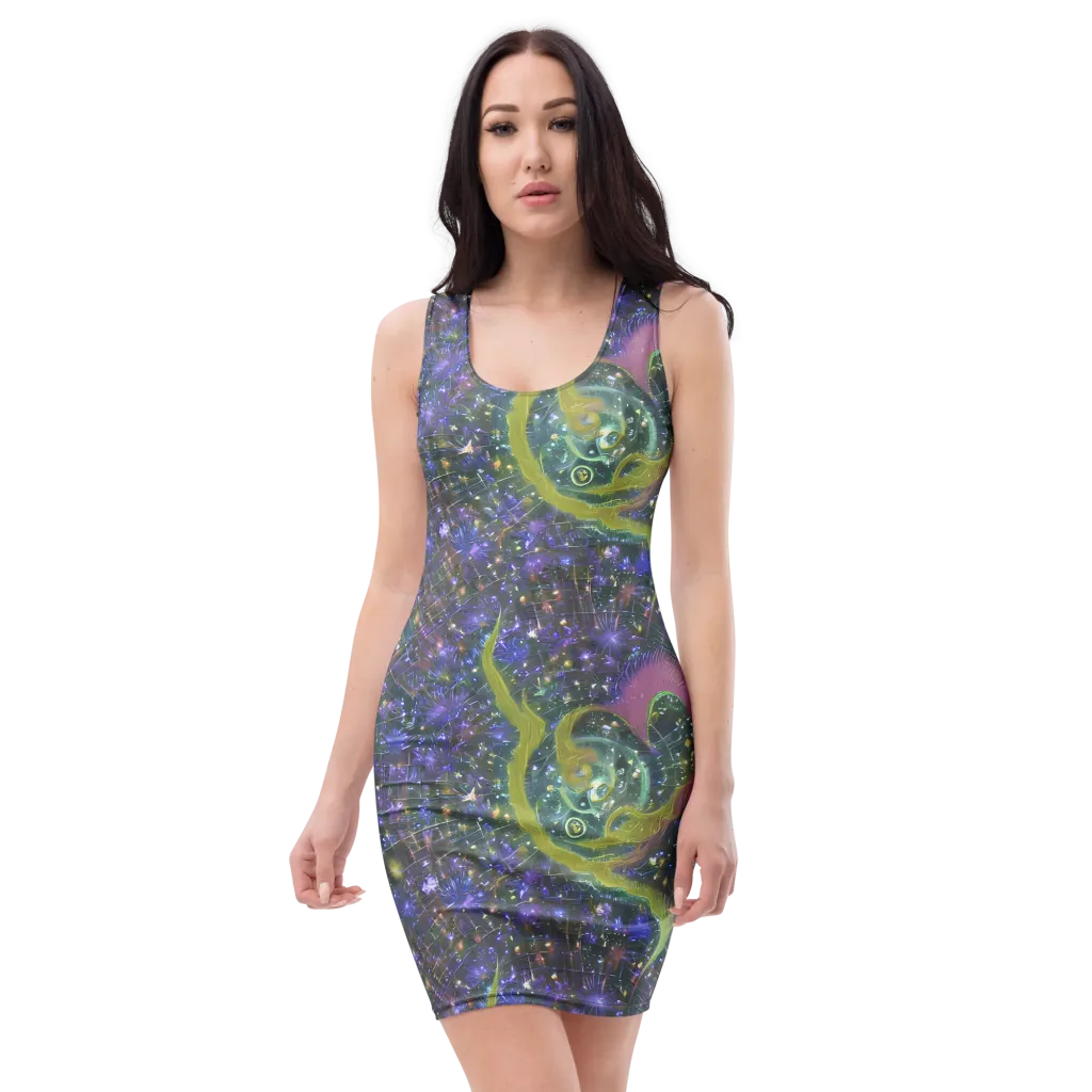 Neon Garden Grid on Bodycon Dress — Front