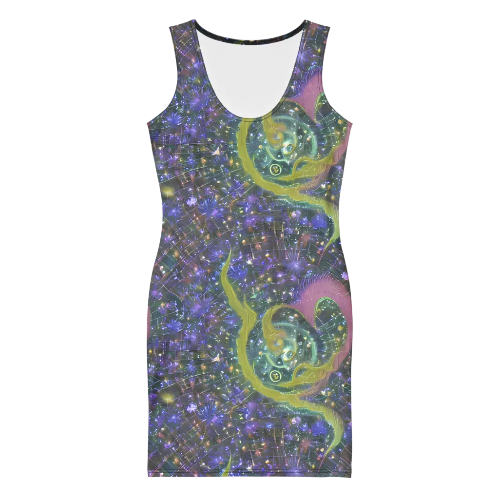 Neon Garden Grid on Bodycon Dress — Front