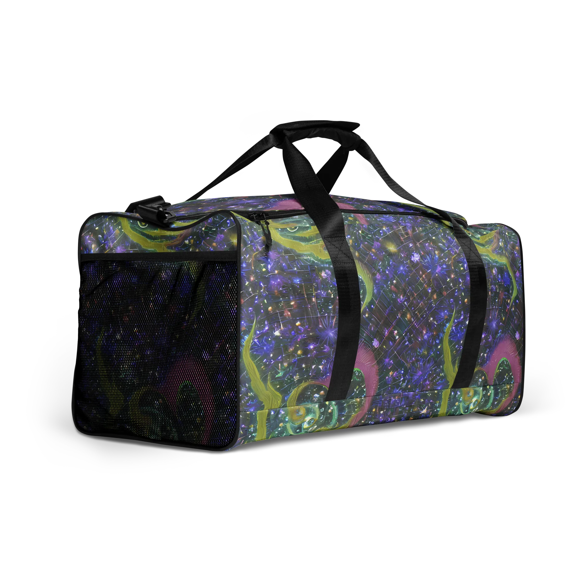 Neon Garden Grid on Duffle Bag — Right Front
