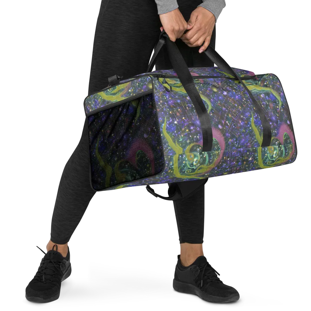 Neon Garden Grid on Duffle Bag — Right Front