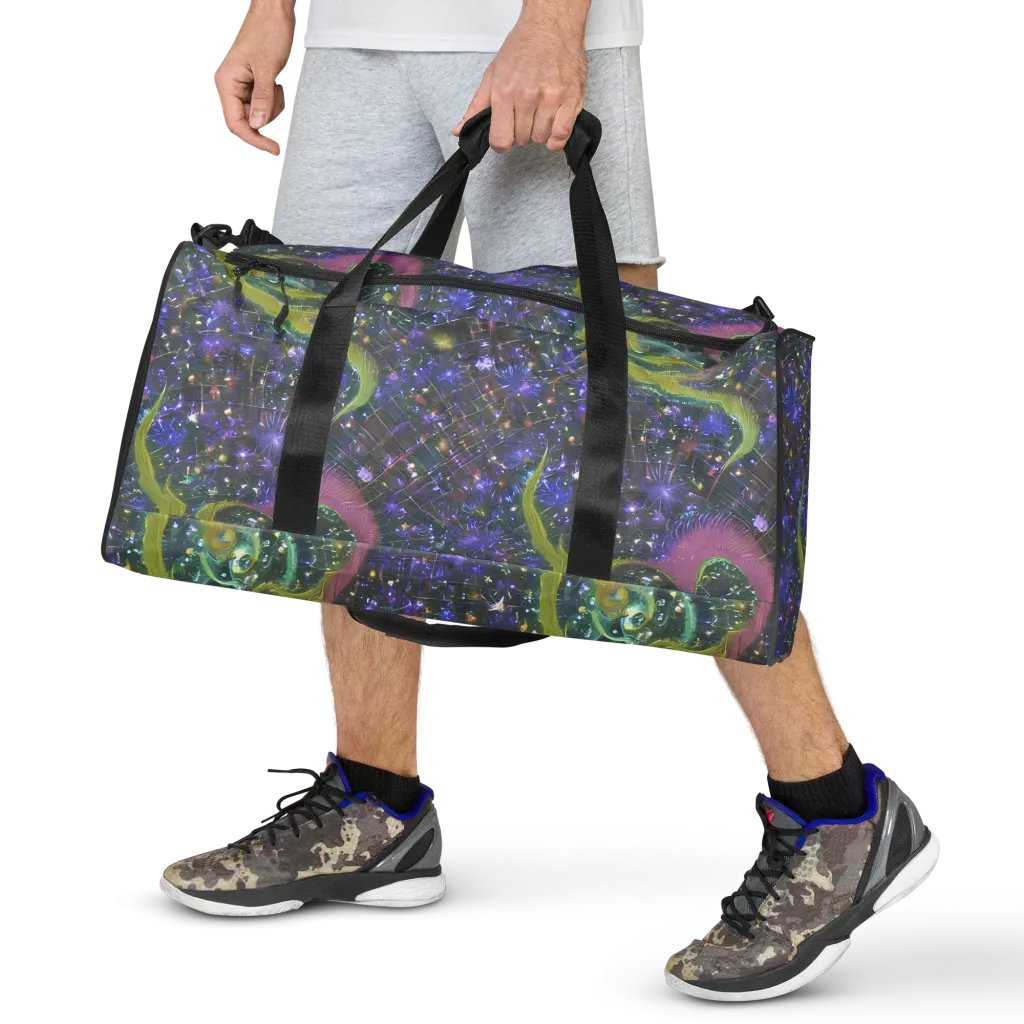 Neon Garden Grid on Duffle Bag — Front