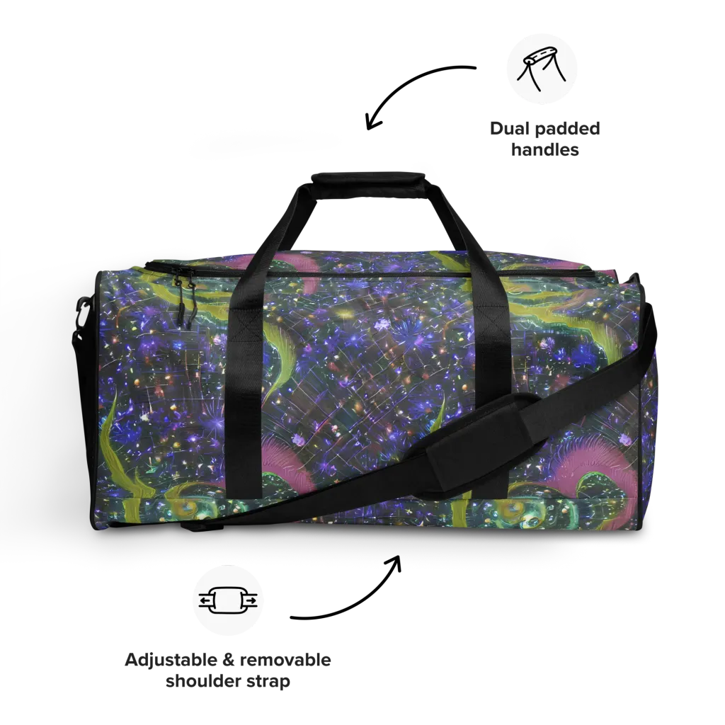 Neon Garden Grid on Duffle Bag — Front