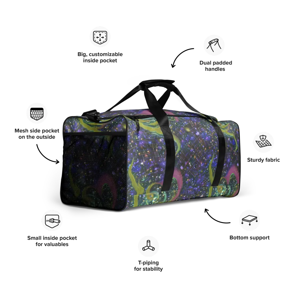 Neon Garden Grid on Duffle Bag — Right Front