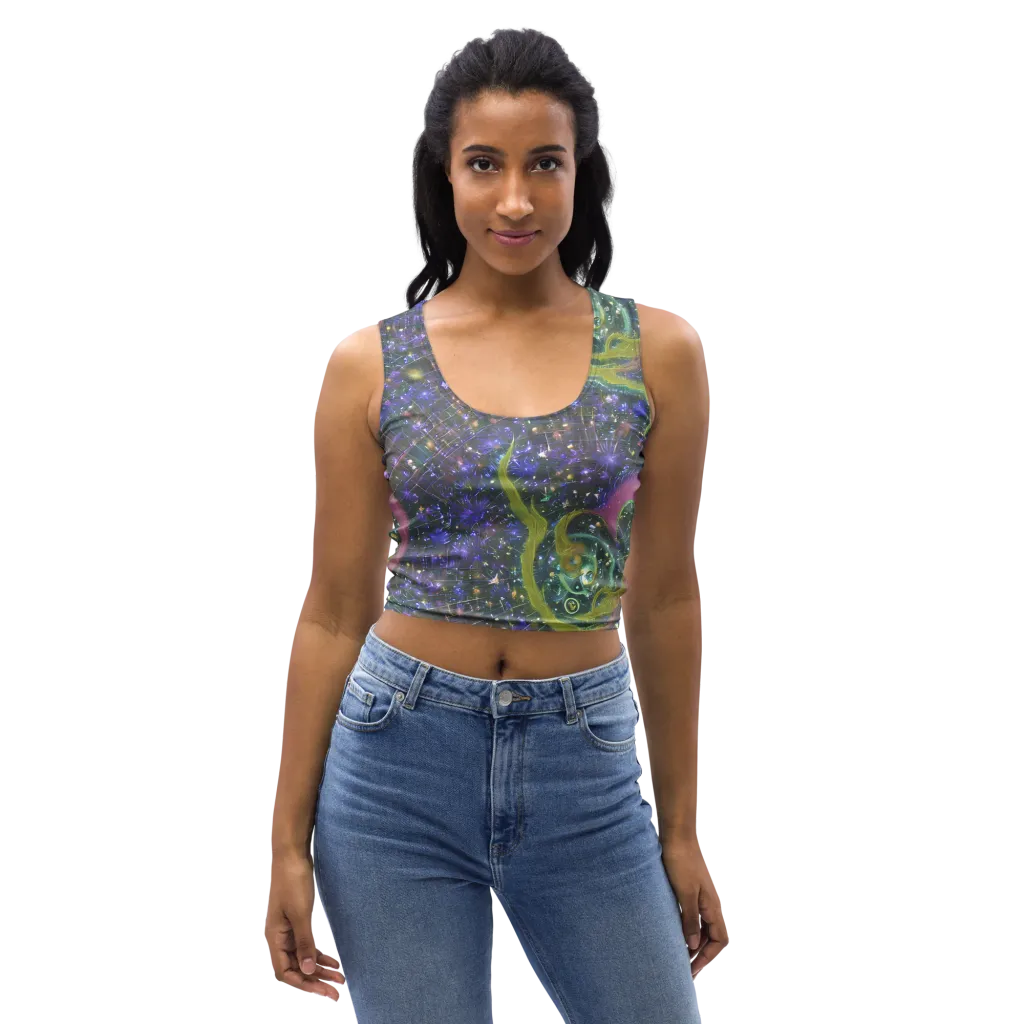 Neon Garden Grid on Crop Top — Front